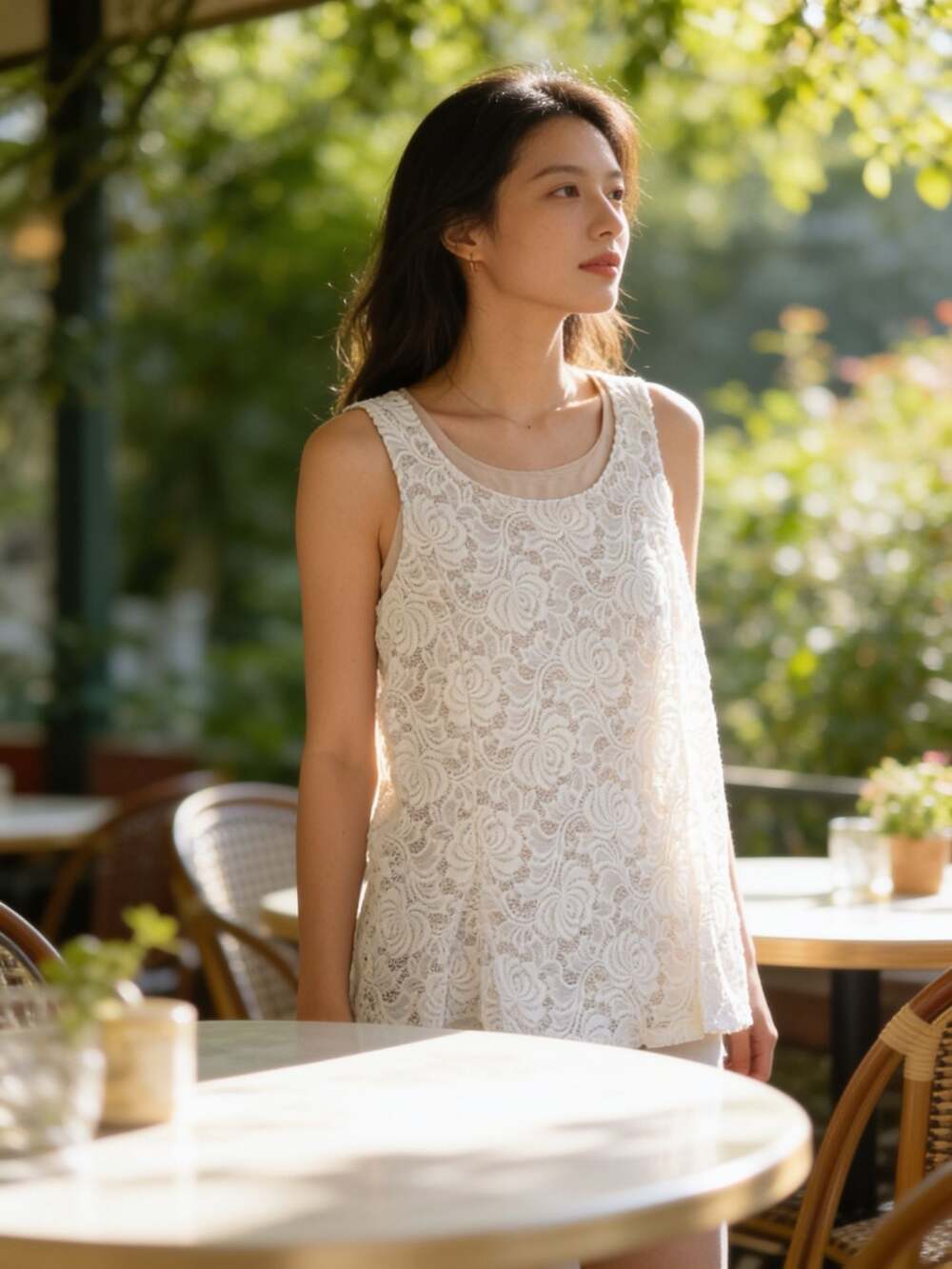 Kathleen Kirkwood Women's Ivory Lace Overlay Sleeveless Tank Top Size 2X